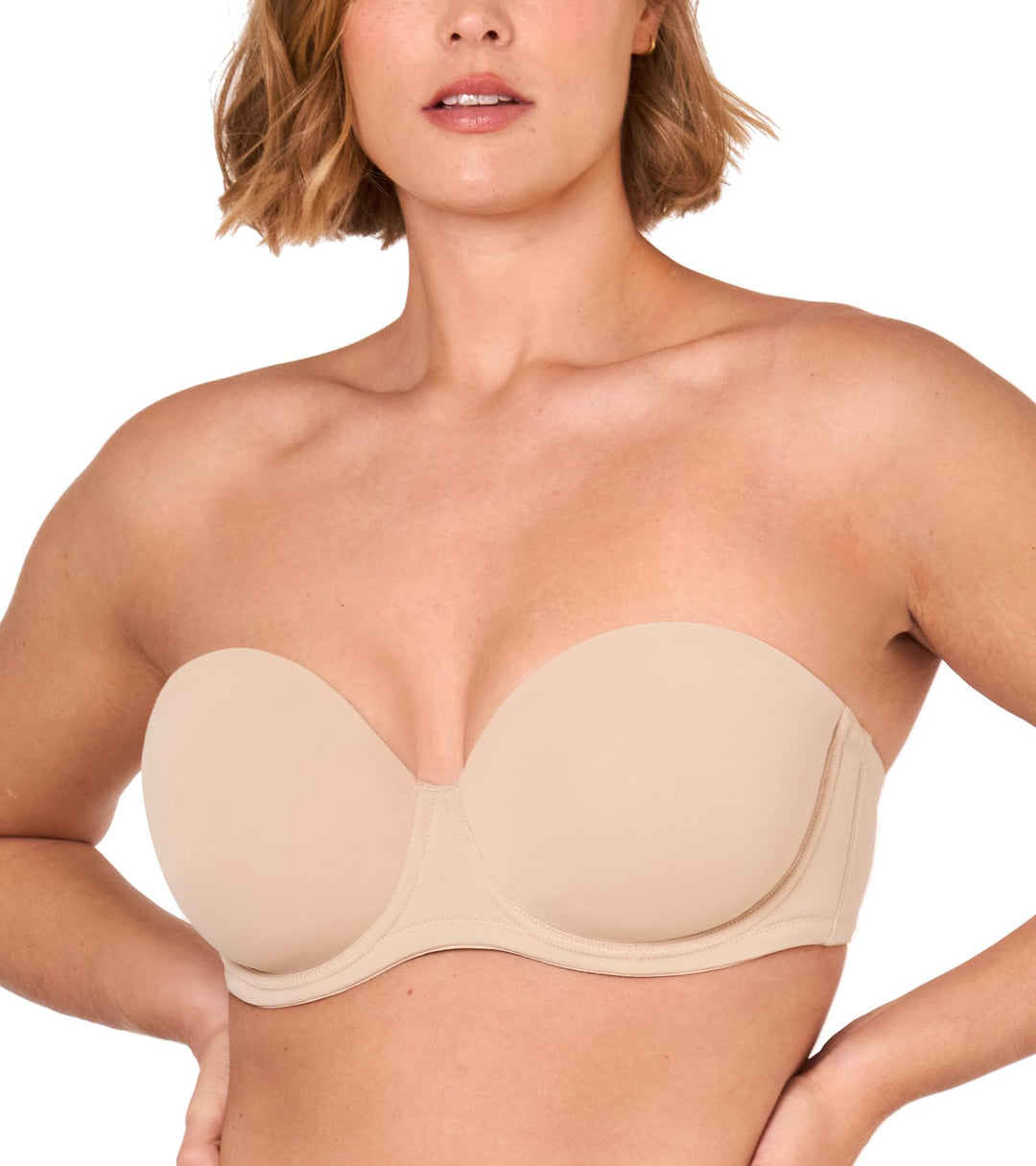 DELIMIRA Damen Trägerloser BH mit bügel Grosse Grössen Seamless Dirndl BH mit Geformte Cups 75E Beig