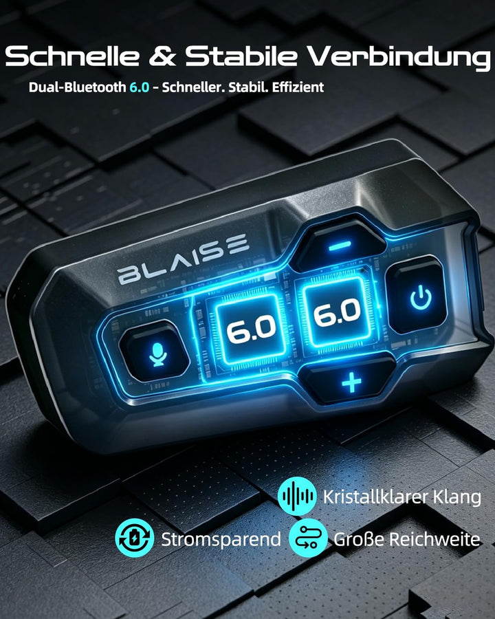 Blaise GT1 Motorrad Bluetooth Headset für 2 Fahrer, Helm Gegensprechanlage Einzelpack, Einzelpack