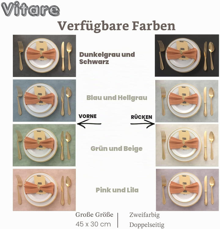 Vitare Platzsets Abwaschbar,Tischsets Abwaschbar 6er Set,Zweifarbig Tischset Kunstleder,Platzdeckche