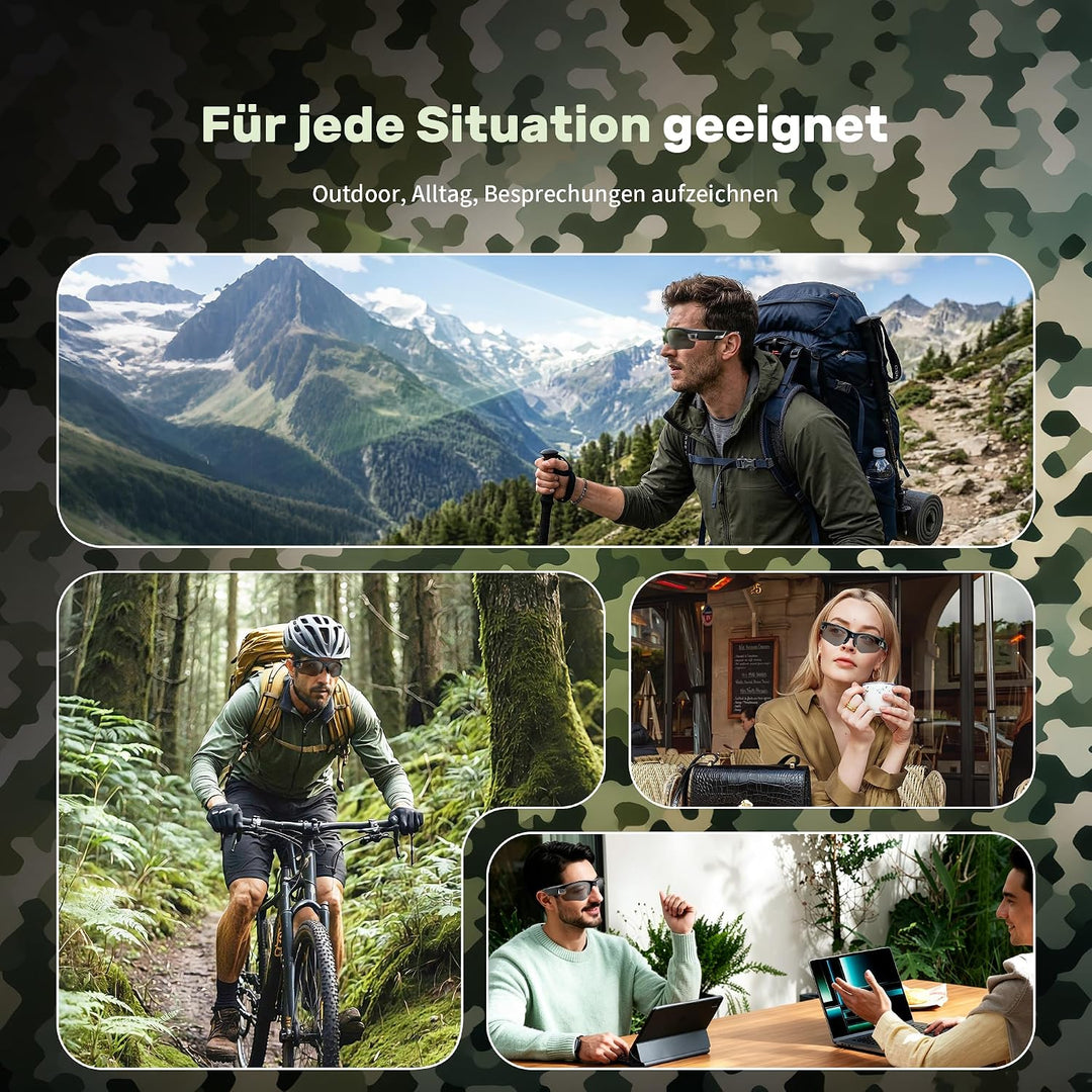 Smart Glasses mit Kamera,1080P Brille mit Kamera,Mini Action Cam