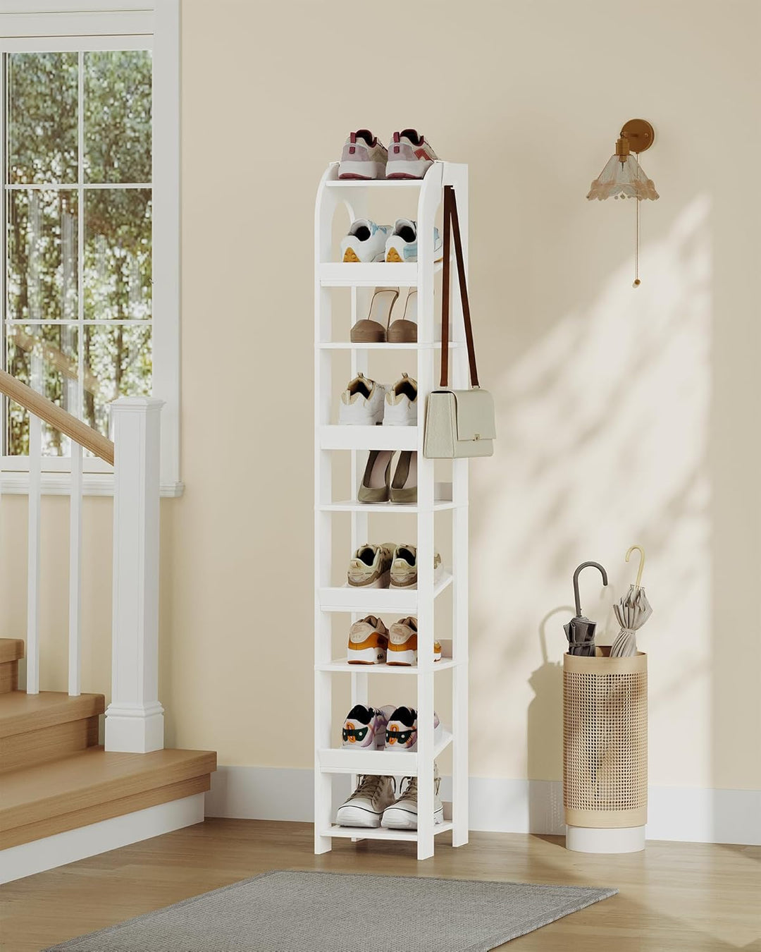 Hzuaneri Vertikales Schuhregal, 9 Ebenen Schmale Schuhregale, Holz-Schuh-Organizer für Schrank, Eing