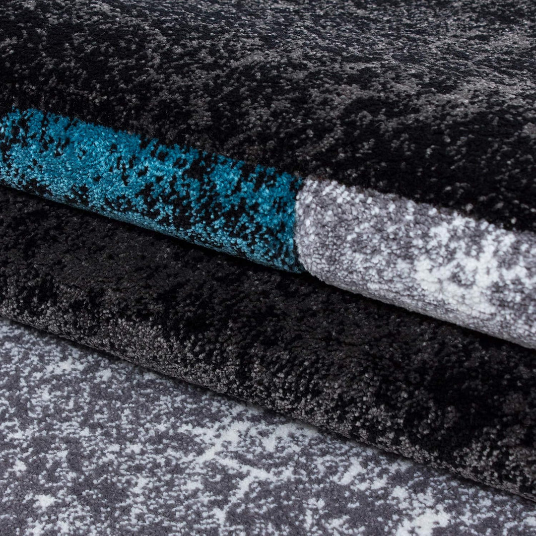 Carpetsale24 Teppich 240x340 cm XL Kurzflor Konturenschnitt in Schwarz Grau Blau Kariertes Design, E