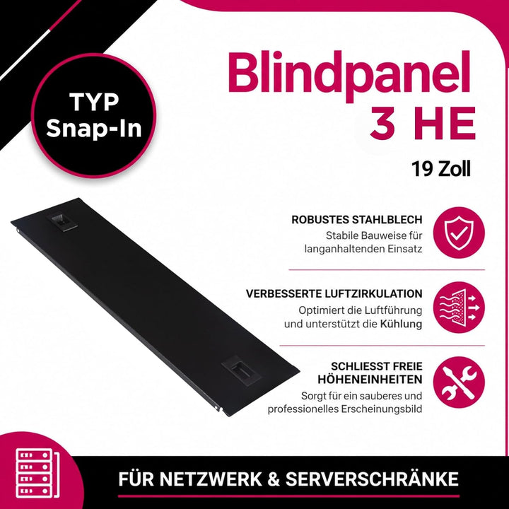 19 Zoll Blindpanel 3HE | Rackabdeckung für Netzwerk- und Serverschränke Schwarz 3 HE Typ Snap-In, Sc