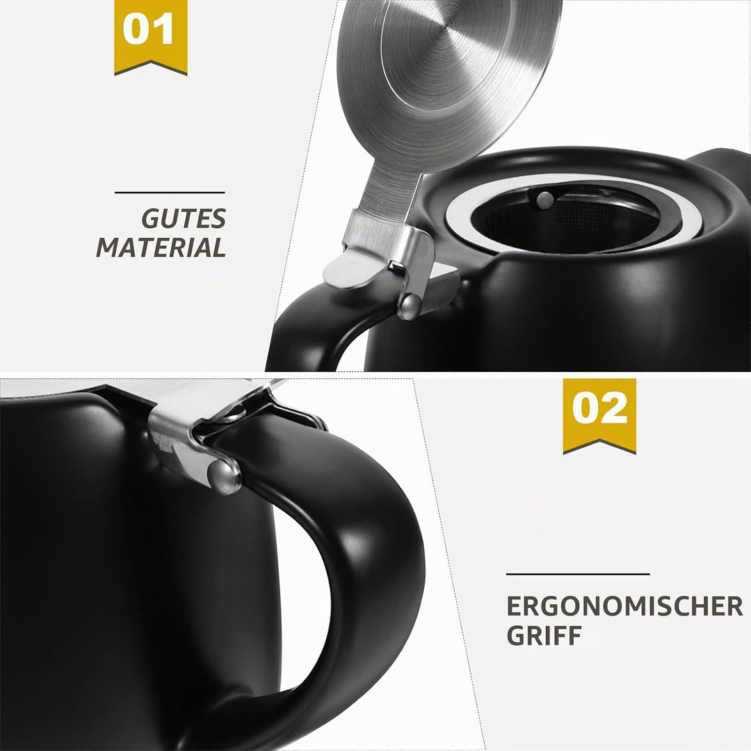 VILLCASE Keramik-Teekanne Mit Edelstahl-Teesieben 500 Ml Kleiner Keramik-Teekessel Für Lose Teeblätt