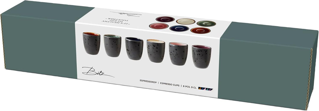 BITZ Espresso Tassen Set, Espressotassen Steingut, Schöne Espressobecher aus Keramik, Dänisches Desi