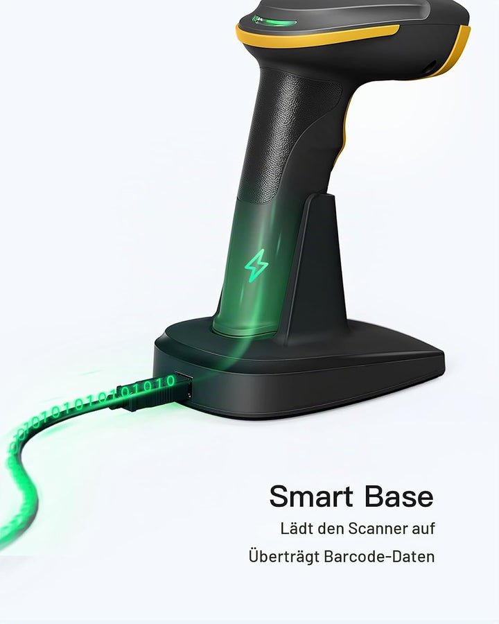 Inateck Barcode Scanner Kabellos mit Ladestation, 1D/2D/QR, BCST-54 Schwarz, schwarz