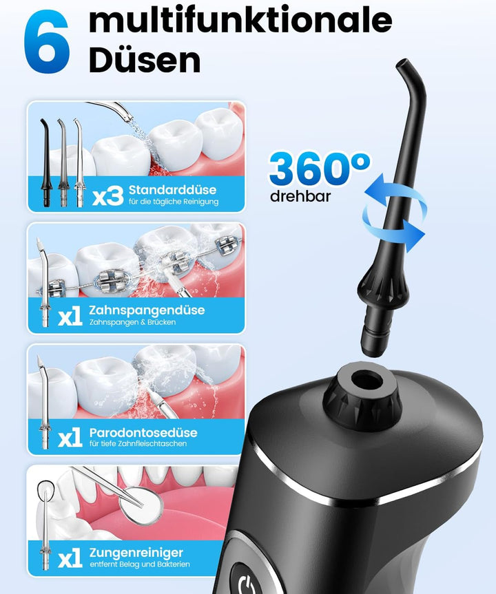 JTF Munddusche Kabellos Elektrische 300ML Wassertank, 10 Stufen Stufenlose Modi Testsieger 2026, IPX