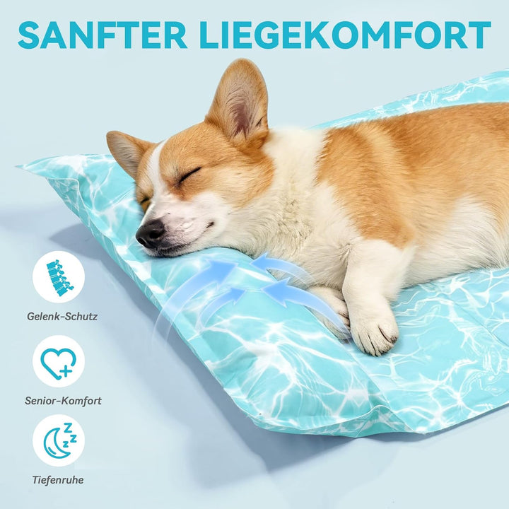 Pawtasy Kühlmatte für Hunde &amp; Katzen mit Kissen, selbstkühlende Hundematte mit Gel, kühlendes Hundeb