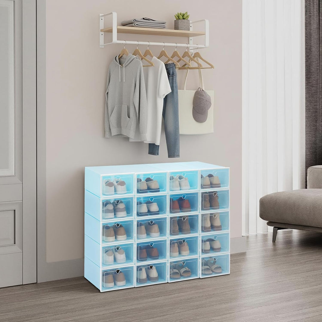 Schuhkarton 20er Set – Schuhbox Klappdeckel mit transparentem Fenster, stapelbar für 23×33×14 cm Sne