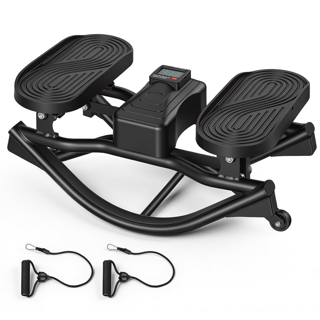 Rock-Stepper mit elastischen Widerstandsbändern – Mini-Stepper für das Heimtraining mit Digitalanzei