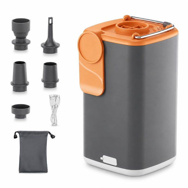 Elektrische Luftpumpe Akku 3-in-1 Mini Pumpe mit Camping Licht Grau, Grau
