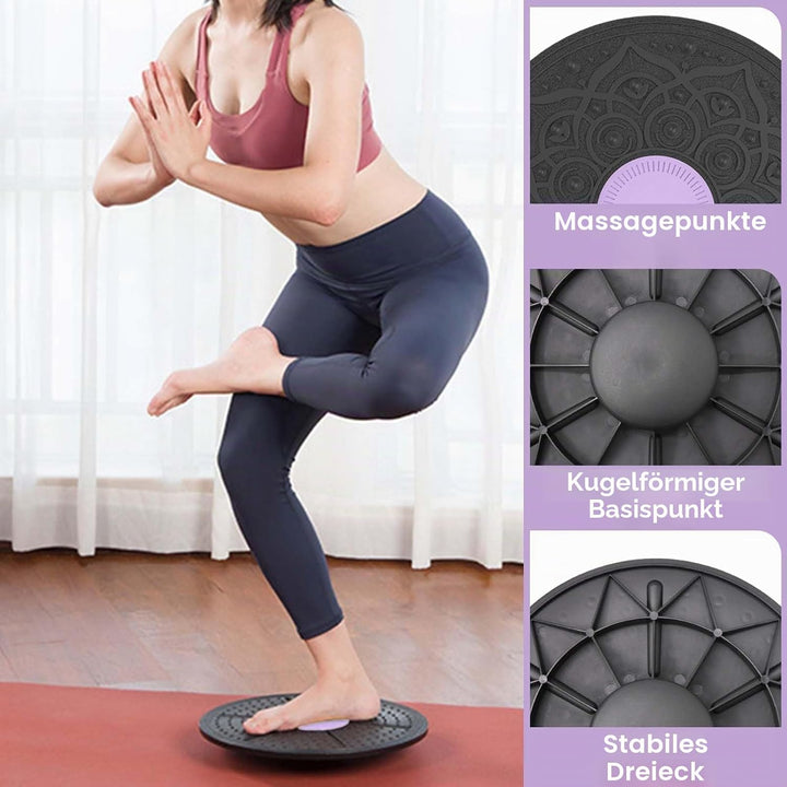 WackelbrettBalanceBoard, 30 cm,Core BalanceBoard, 360-Grad-Drehung, SchwarzesrundesBalancekissen, Ba