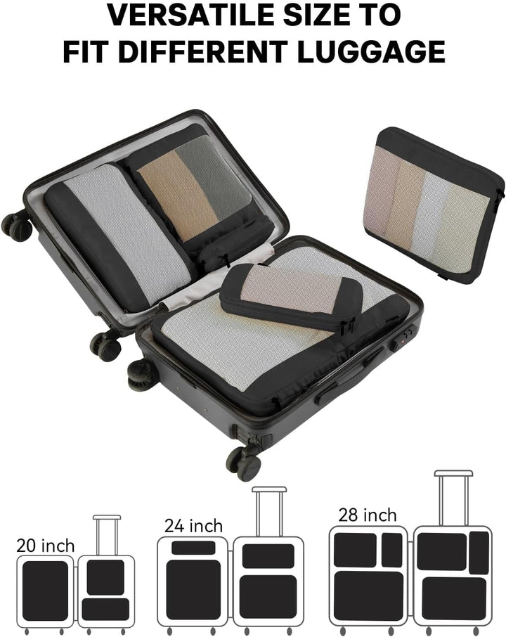 MURISE 6er Set Compression Packing Cubes, Koffer Organizer Packtaschen (Schwarz), Schwarz