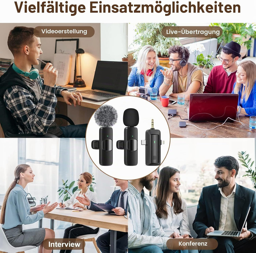 HMKCH Kabelloses Lavalier Mikrofon für iPhone/Android Telefon/Kamera/Computer/Laptop, Professionelle