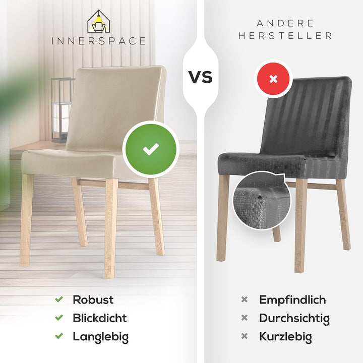 INNERSPACE Stuhlhussen 6er Set in Beige | Blickdichte, Wasserabweisende, Elastische Stuhlbezüge für