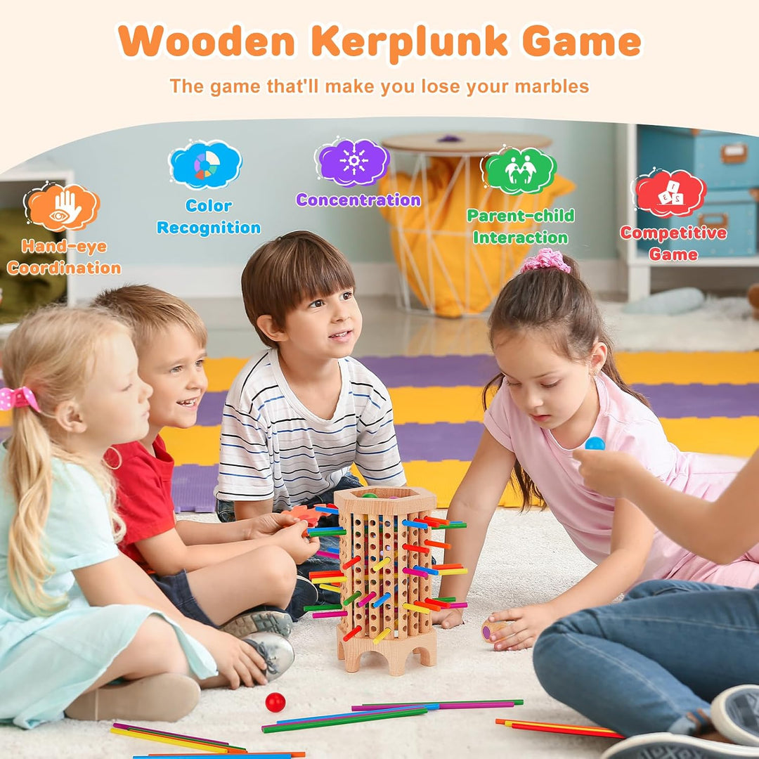 Montessori Spiel Brettspiel aus Holz, 36 Stück Bunte Holzstäbchen Würfelspiel Lernspielzeug Kindersp