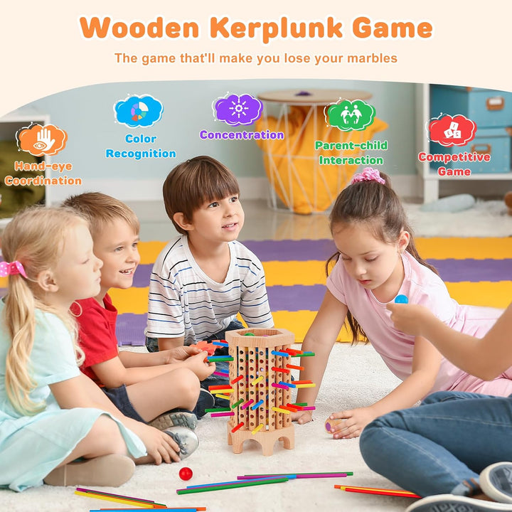 Montessori Spiel Brettspiel aus Holz, 36 Stück Bunte Holzstäbchen Würfelspiel Lernspielzeug Kindersp