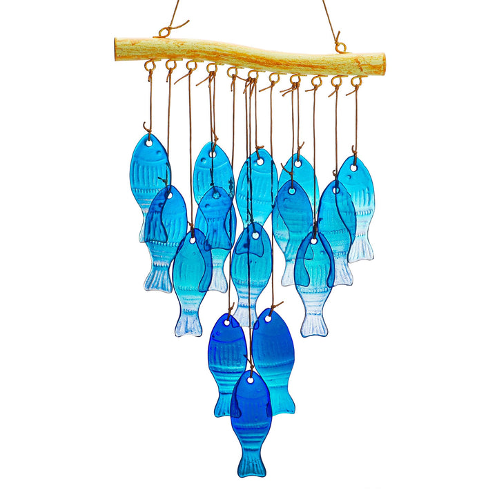 H&amp;D HYALINE &amp; DORA 58,4 cm blaues Glas Meereswindspiel, handgefertigtes Fisch Windspiel für draussen
