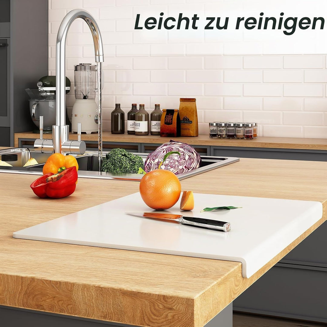 JJL Acryl Schneidebrett mit Thekenlippe 61 x 46 cm - BPA-frei, rutschfest, Weiss - Multifunktional f
