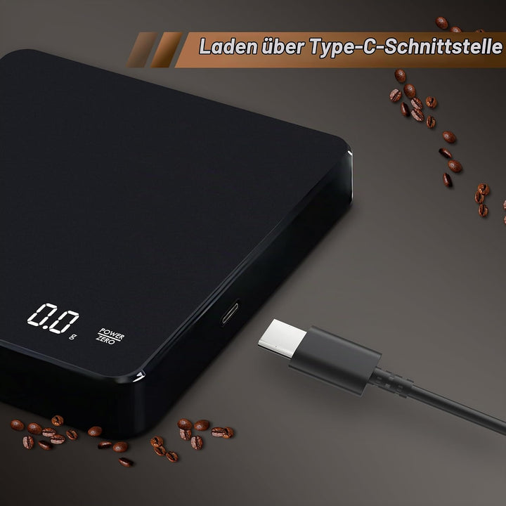 Digitale Kaffeewaage mit Timer - Type C Wiederaufladbare Espresso Waage mit Automatischer Tarierung,