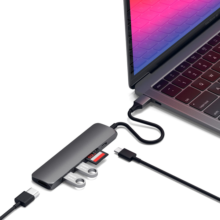 SATECHI 6-in-1 USB-C Hub Slim, Multiport-Adapter, Dockingstation mit 4K HDMI, 60W Power Delivery, 2X