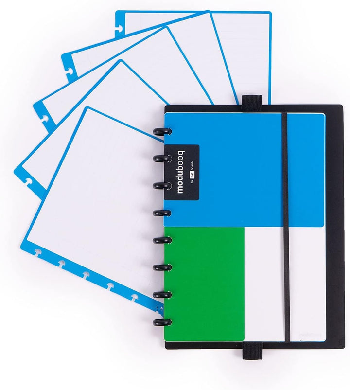 MODUBOOQ notes, block - Modular Wiederverwendbar Smart Notizbuch A5-40 linierte, blaue Seiten mit du