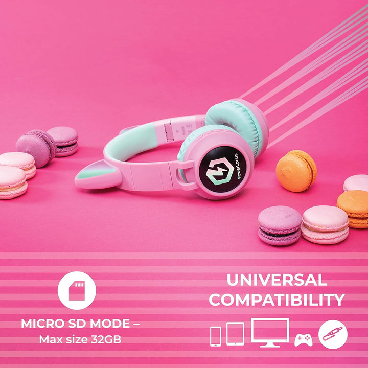 PowerLocus Bluetooth Kopfhörer Kinder, LED Katzenohren, 85dB Sichere Lautstärke, Bluetooth 5.3, Micr