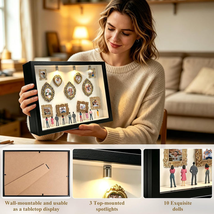 DIY Mini Museum Bilderrahmen, DIY Mini Museum Silhouette Box mit LED Licht Gold, Gold