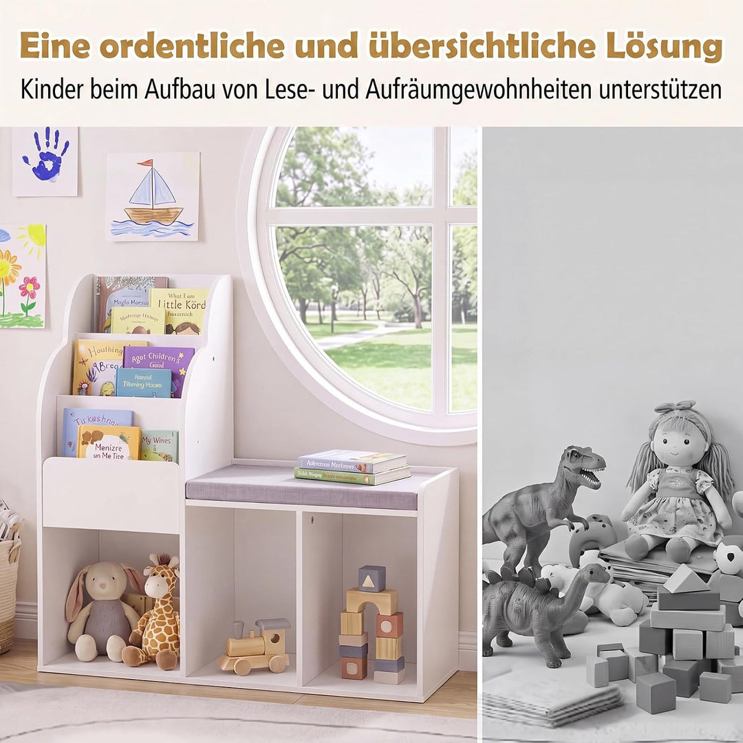 DREAMADE Dücherregal Kinder, Kinderregal mit Sitzbank