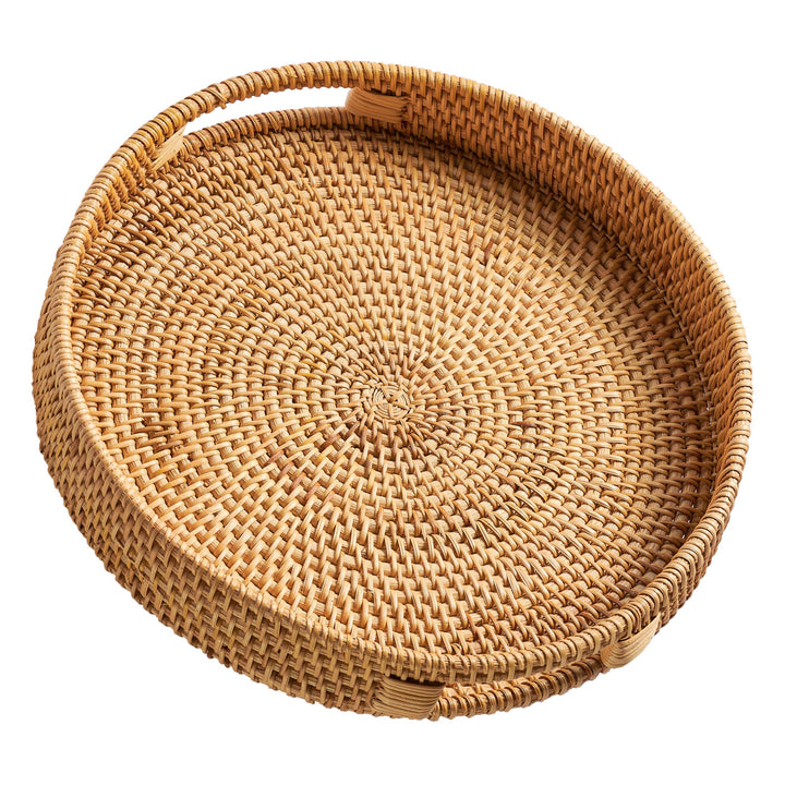 Jungle Culture Rattan-Serviertablett 34cm / 13,8" • Gewebte Serviertabletts mit Griffen für zu Hause