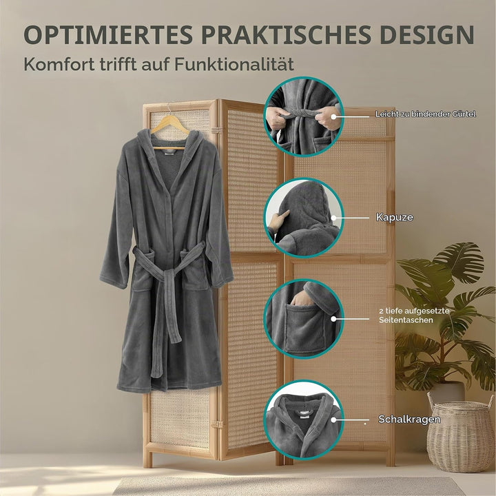 HOMELEVEL Bademantel Morgenmantel Unisex - kuschelweicher Reisebademantel Saunamantel - Mikrofaser M