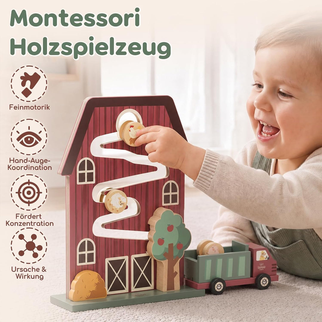 Lehoo Castle Motorikspielzeug ab 1 Jahr, Montessori Kugelbahn Holz