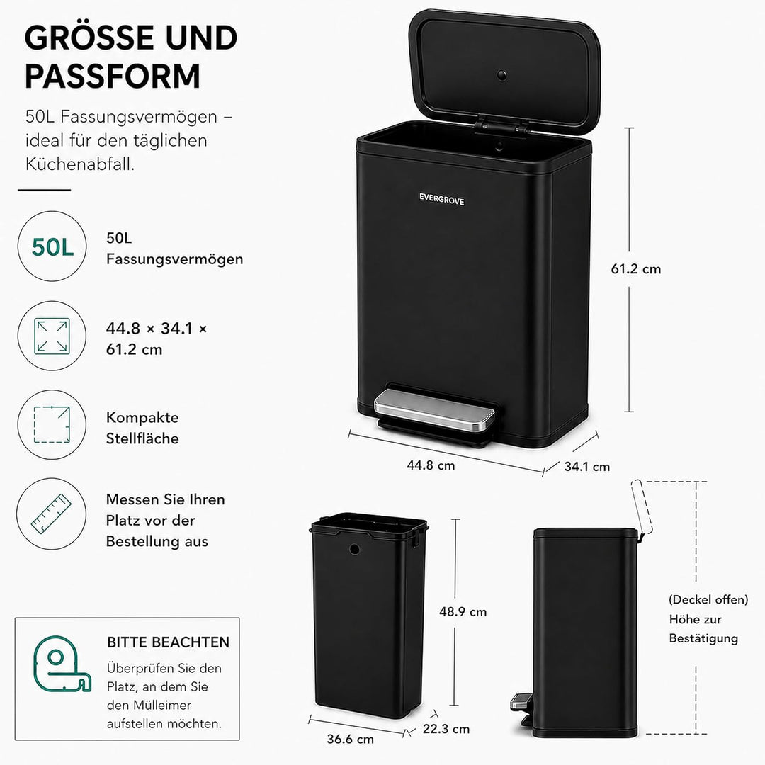 EverGrove Recycling 50L Edelstahl-Mülleimer mit Fusspedal (Schwarz Nr. 2), Schwarz Nr. 2