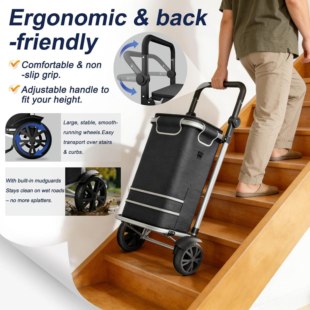 UISEBRT 3in1 Einkaufstrolley klappbar mit 56L gross Volumen,Multifunktionaler Einkaufsroller mit Küh
