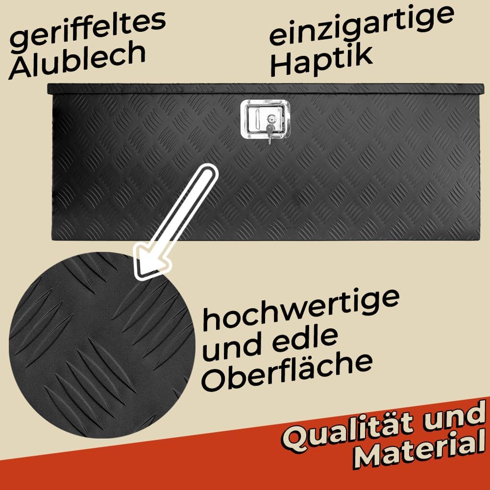 Trucky Deichselbox Schwarz Werkzeugkasten Truckbox Alu Box Anhänger Kiste mit Deckel Abschliessbar A