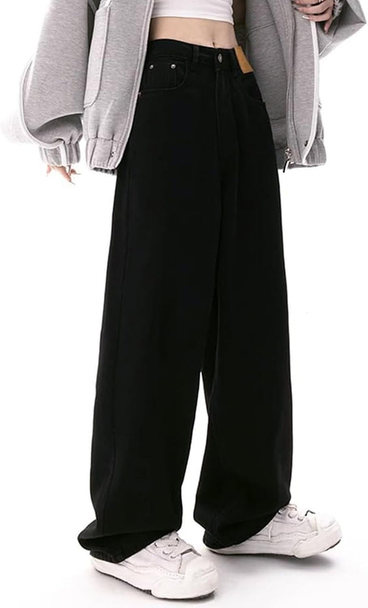 Damen Baggy-Jeans mit hoher Taille weites Bein Denim-Hose 90er-Jahre-Streetwear gerade Beinhose lock