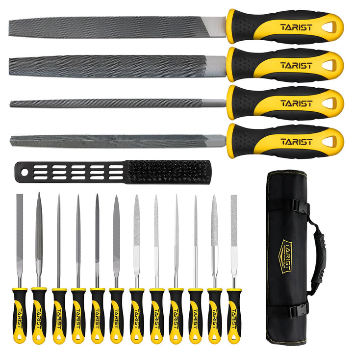 TARIST Feilenset Metall 17tlg mit Werkzeugtasche, inkl 12 Nadelfeilen, 4 Metallfeilen, 1 Stahlbürste