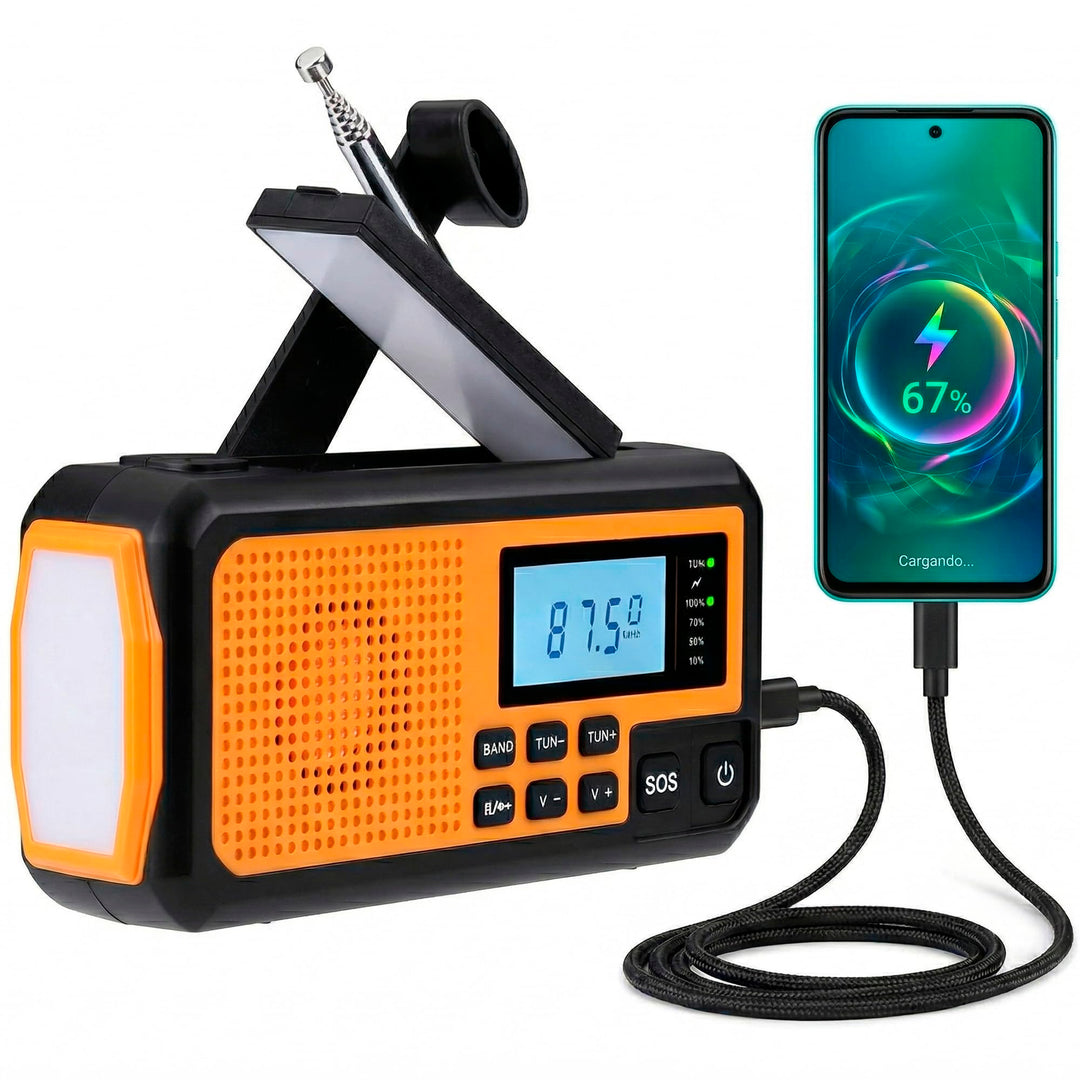 NK Solar-Notfallradio – 4000mAh Powerbank, FM/AM/SW, LED-Taschenlampe, LCD-Display, SOS-Alarm, Handk