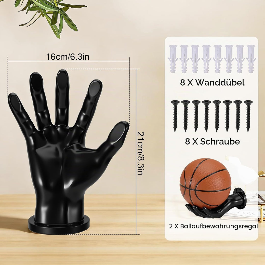 2 Stück Basketball Halterung Wand, Schwarz Ballhalter in Handform
