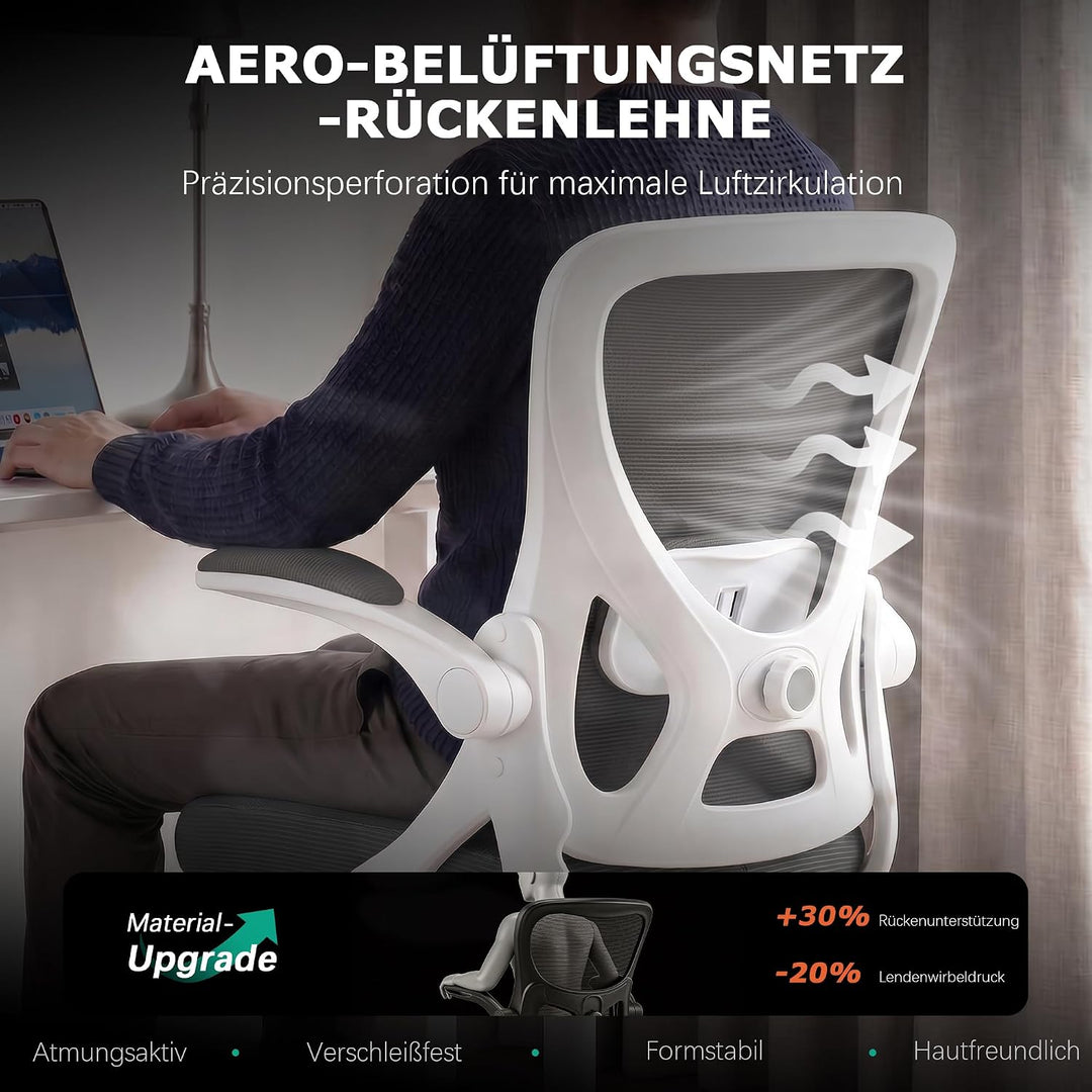 Ergonomischer Bürostuhl mit hochklappbaren Armlehnen, Grau, Grau