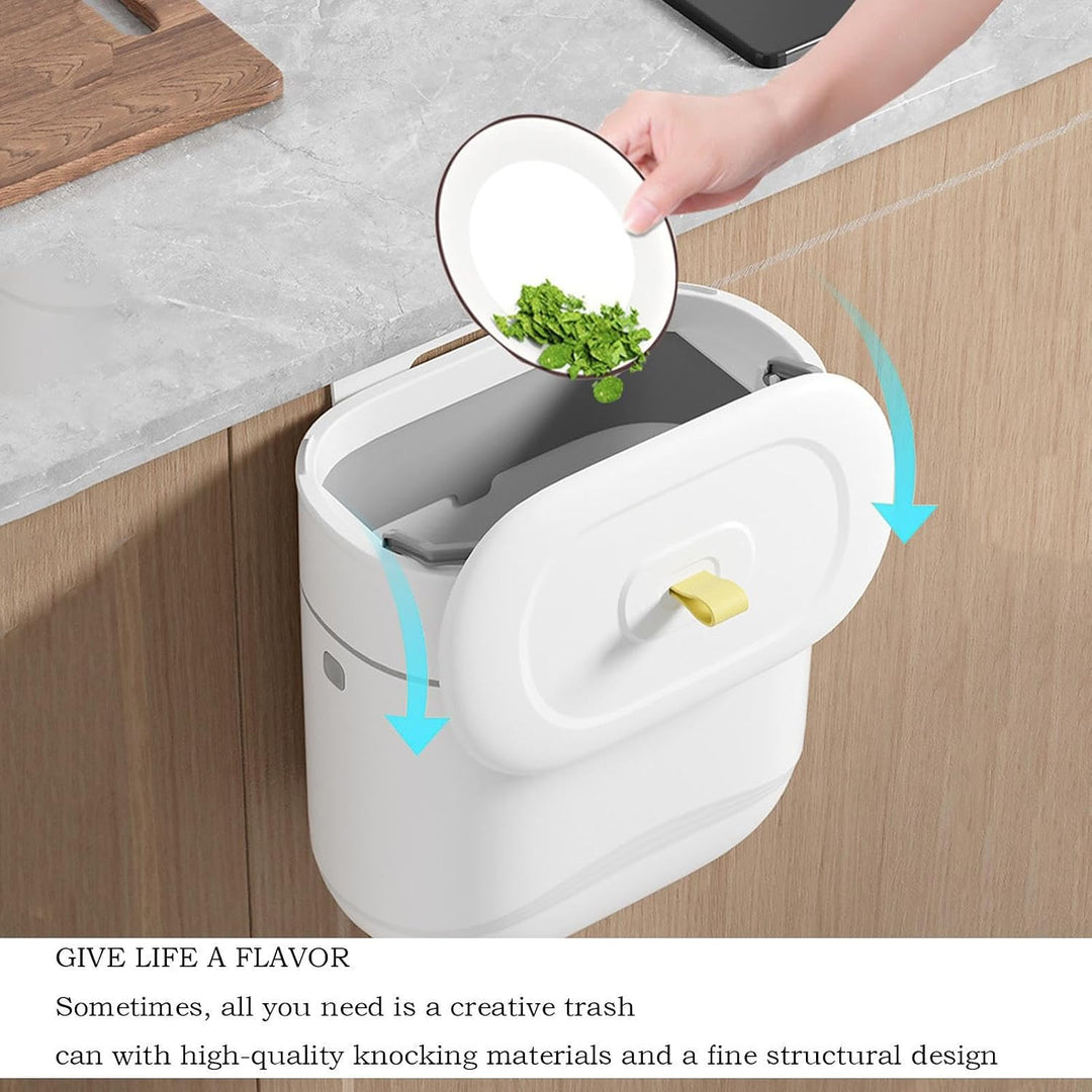 Wall Mounted Trash Can, Space-Saving Garbage Bin with Sealed Lid, 2.5 Gallon Slim Design for Under S