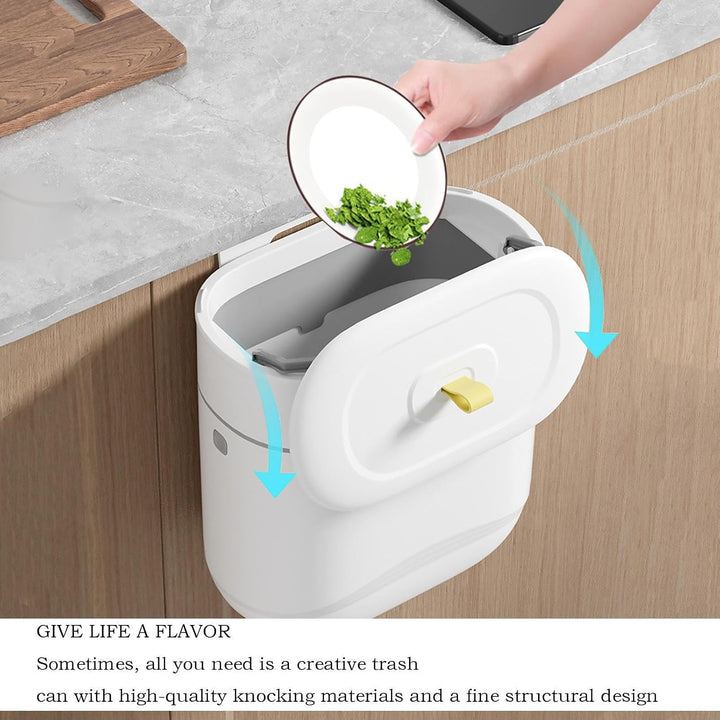 Wall Mounted Trash Can, Space-Saving Garbage Bin with Sealed Lid, 2.5 Gallon Slim Design for Under S