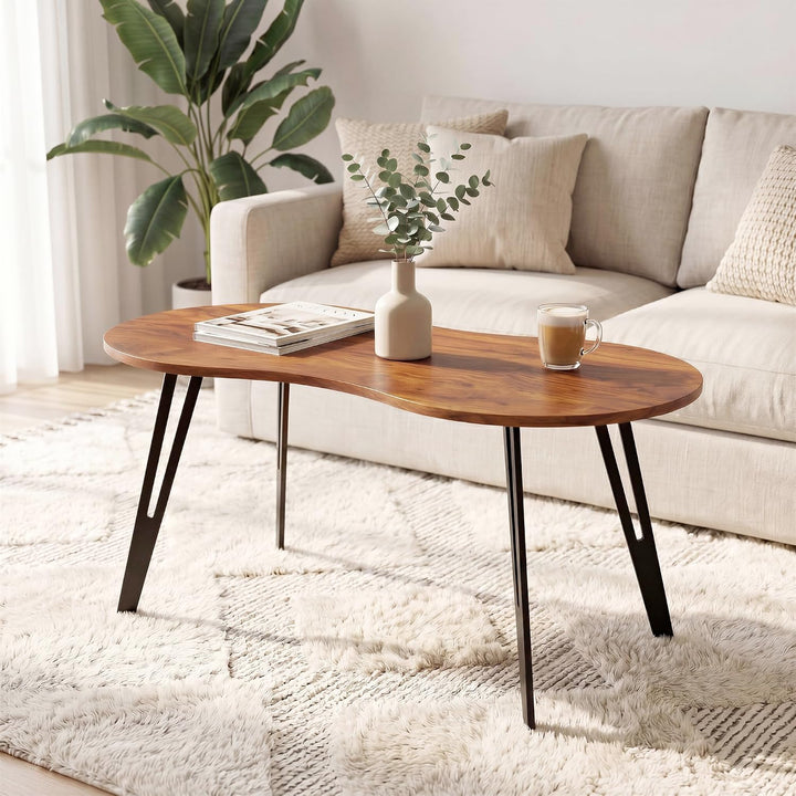 Manora Ovaler Couchtisch Holz, Klein &amp; Platzsparend, Eiche Braun-Schwarz Braun+schwarz einstöckig, B