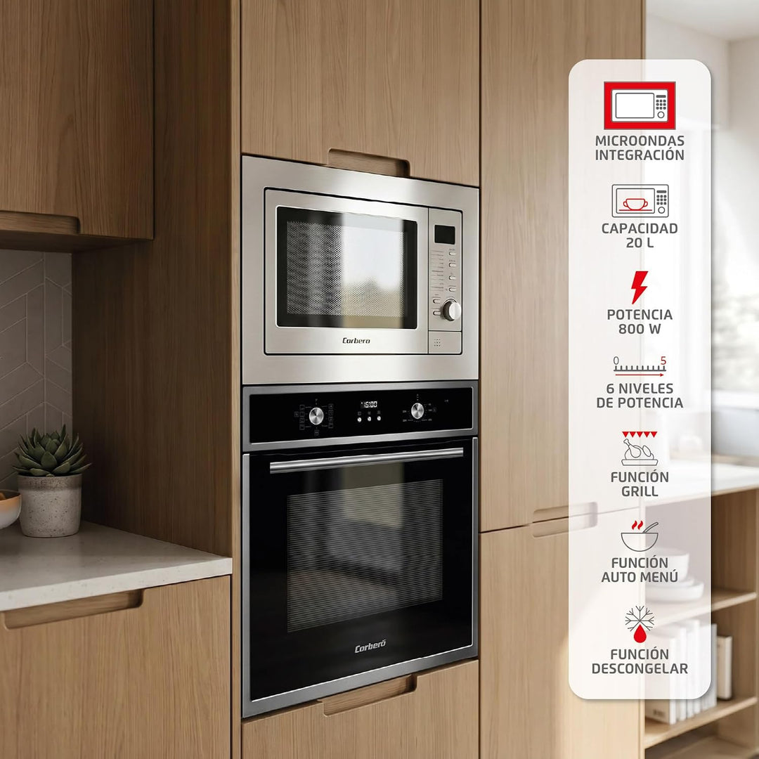Corberó CMICIG126 Einbau-Mikrowelle, 20 l, 800 W, 6 Leistungsstufen, Grill, Auftaufunktion, Digitala