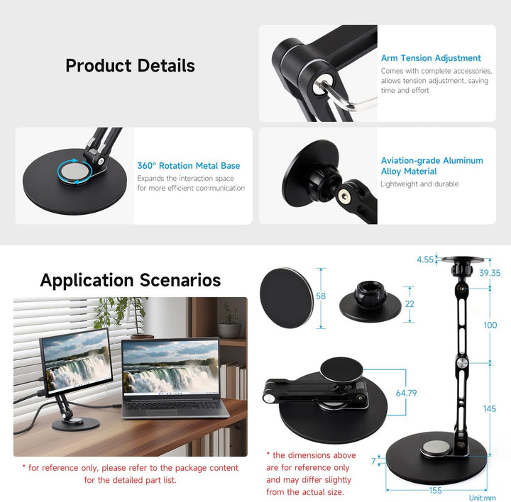 Waveshare Magnetic N52 Neodymium Magnet Portable Monitor Adjustable Stand, Compatible with 4~18.5inc