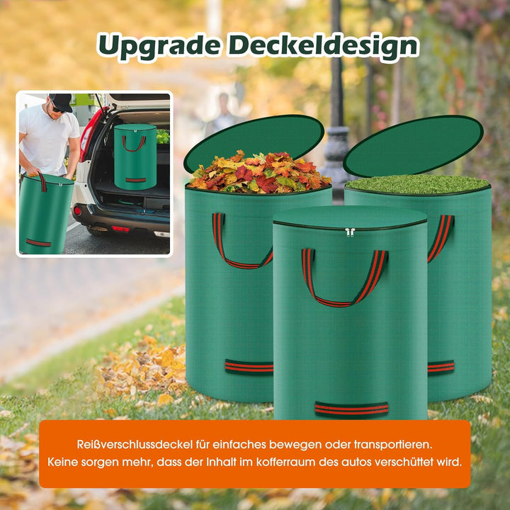 Miaglury 3X 272L Gartenabfallsack Stabil mit Deckel &amp; inkl. Handschuhe - Gartensack Laubsack Gross,