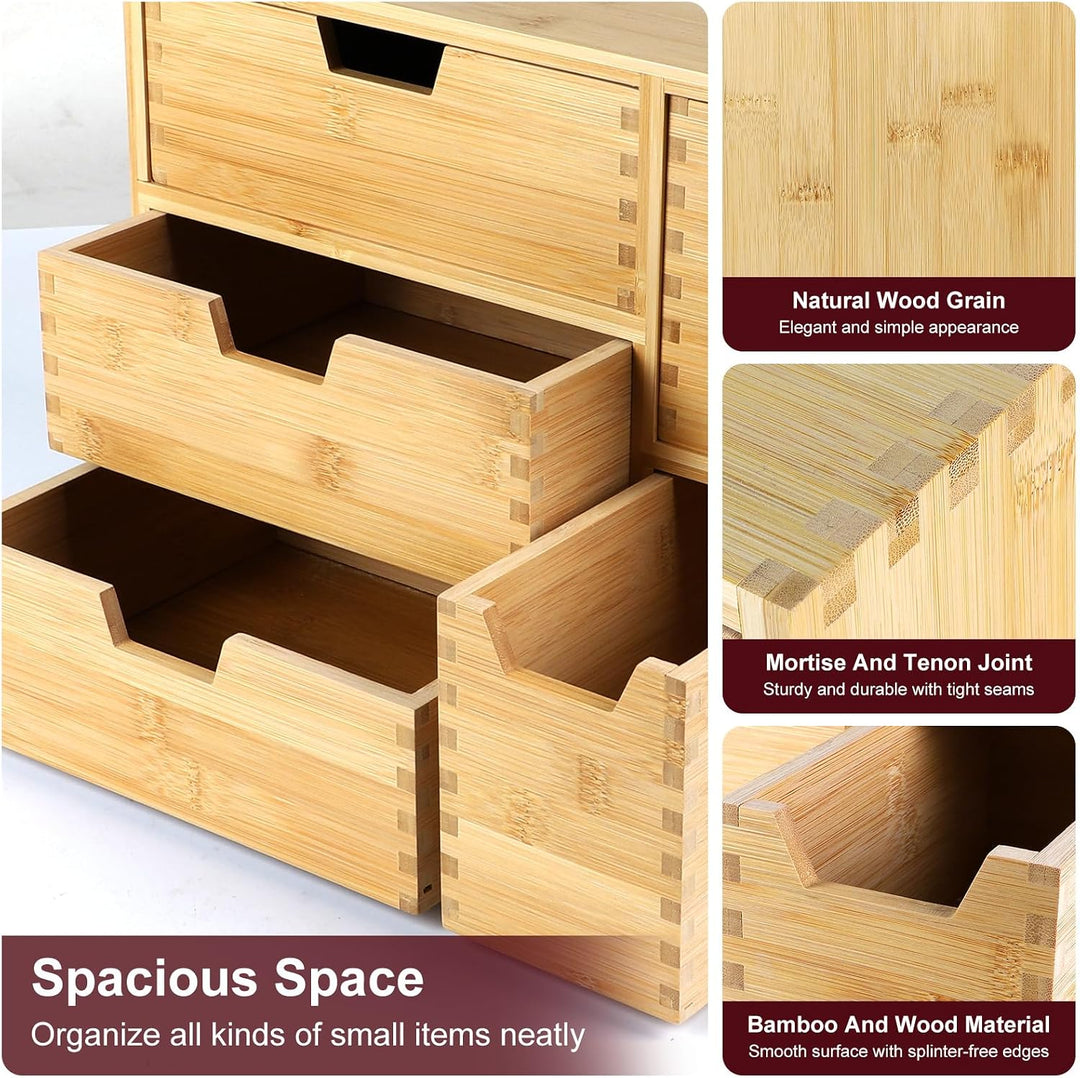 EFUTURETIME Schubladenbox Holz 36 × 20 × 28,5cm Bambus mit 5 Schubladen, 5 Schubladen