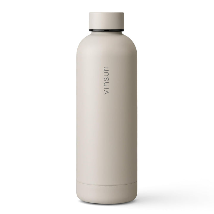 Vinsun Trinkflasche Edelstahl beige 500ml - auslaufsicher, Kohlensäure geeignet, BPA frei - doppelwa
