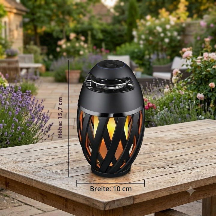 Outdoor Bluetooth Lautsprecher mit Flammenlicht, Kabelloser LED Tischlampe, IP65 Wasserdicht, Stereo