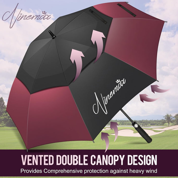 NINEMAX Golf Regenschirm Gross Sturmfest XL/XXL, Grosser Regenschirm Sturmfest Stabil, Golfschirm Gr